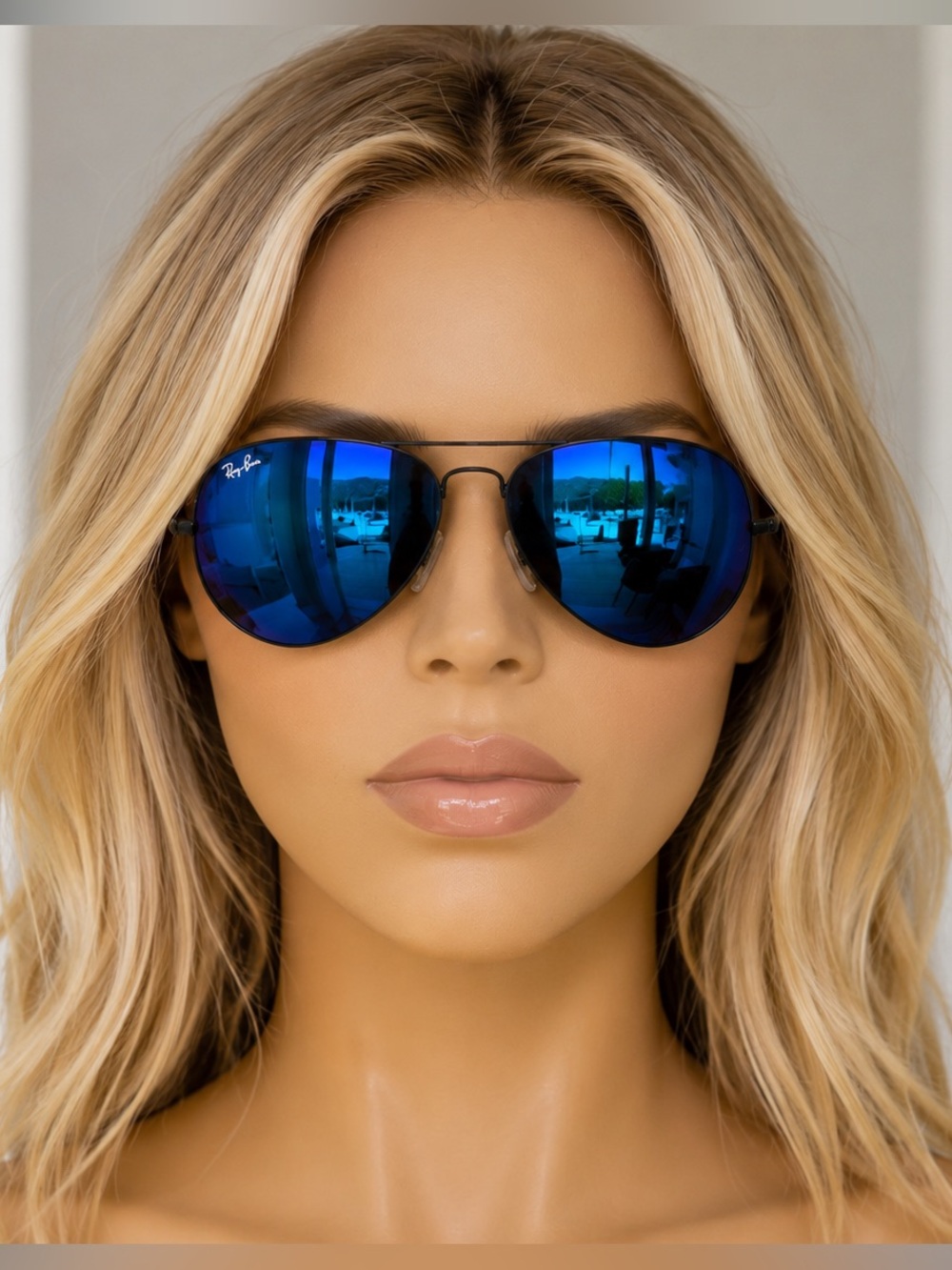 Ray-Ban RB3025 Aviator Large Metal Sunglasses – Blue Mirror Lenses – Black Frame